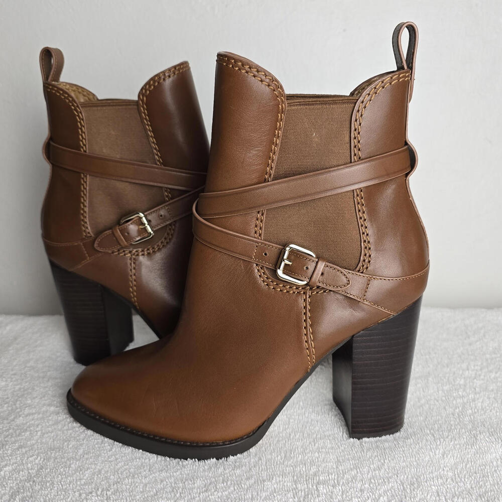 Coach Saddle Brown Jackson Bootie Boots Pull On Cognac Brown Size-10B - Picture 1 of 8